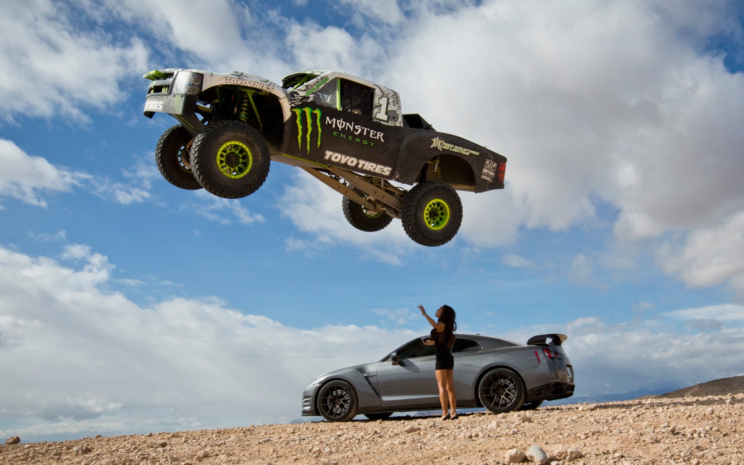 Watch B.J. Baldwin Jump A Nissan GT-R With A Trophy Truck